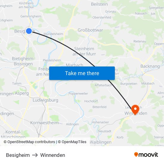 Besigheim to Winnenden map