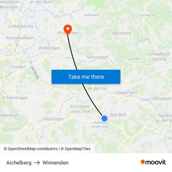 Aichelberg to Winnenden map