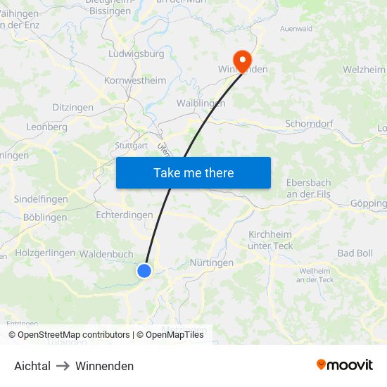 Aichtal to Winnenden map