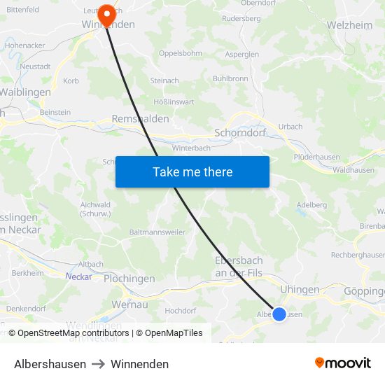 Albershausen to Winnenden map