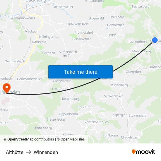 Althütte to Winnenden map