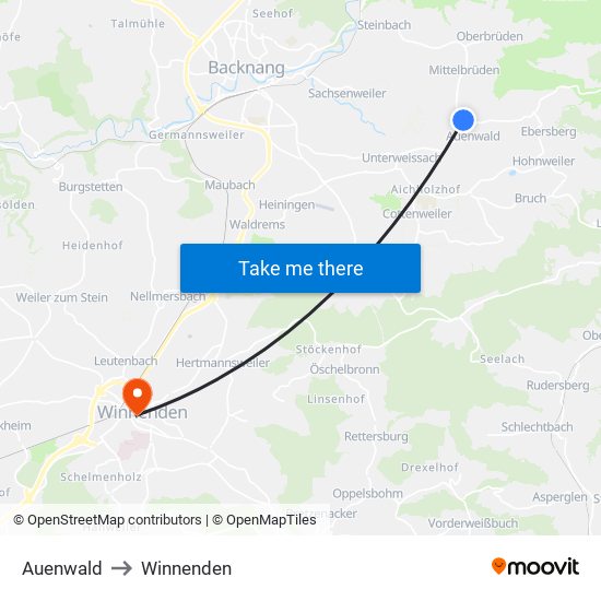 Auenwald to Winnenden map
