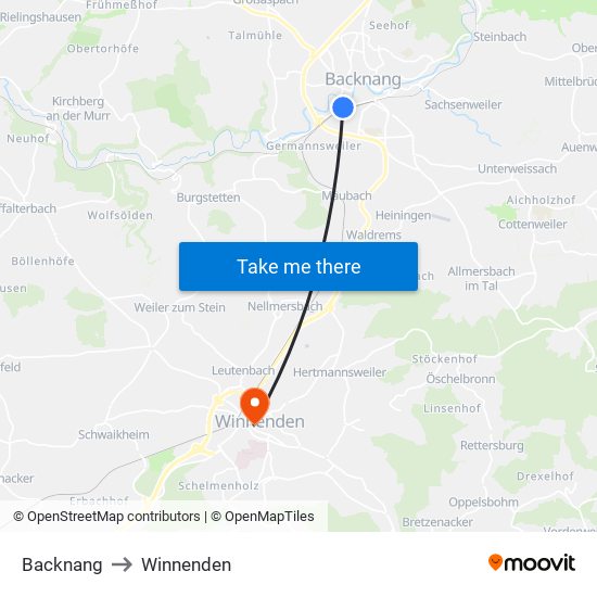 Backnang to Winnenden map