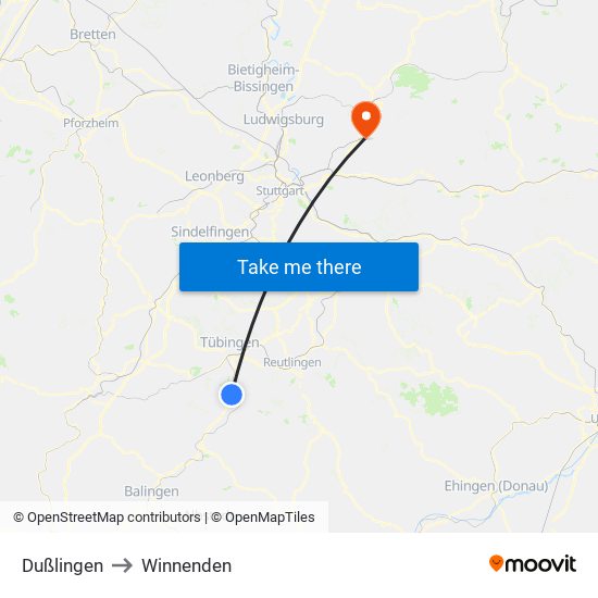 Dußlingen to Winnenden map