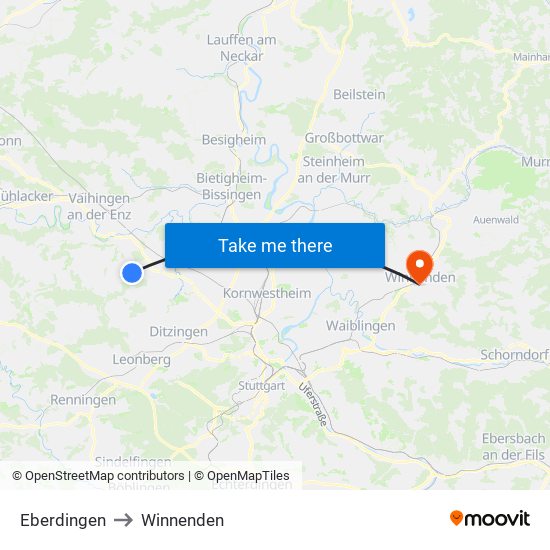 Eberdingen to Winnenden map