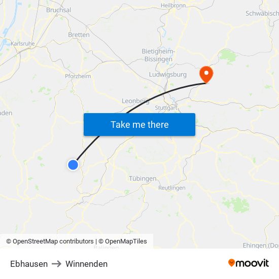 Ebhausen to Winnenden map