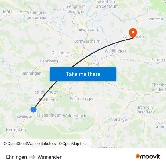 Ehningen to Winnenden map