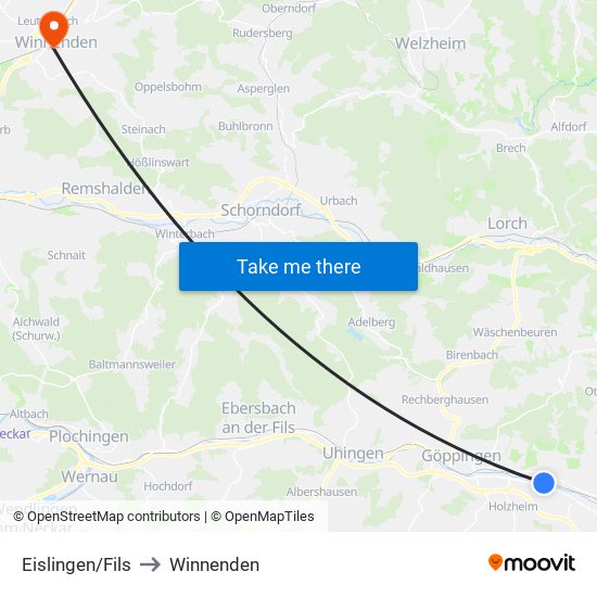 Eislingen/Fils to Winnenden map