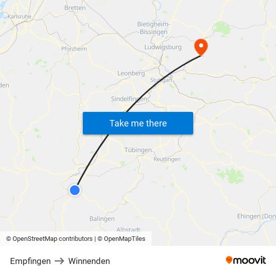 Empfingen to Winnenden map