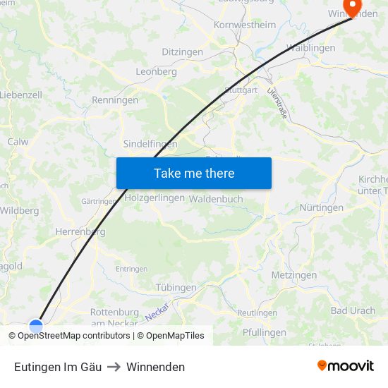 Eutingen Im Gäu to Winnenden map