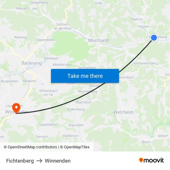 Fichtenberg to Winnenden map