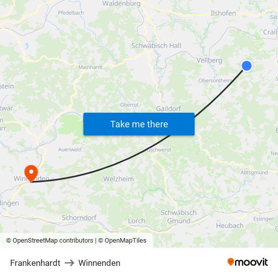 Frankenhardt to Winnenden map