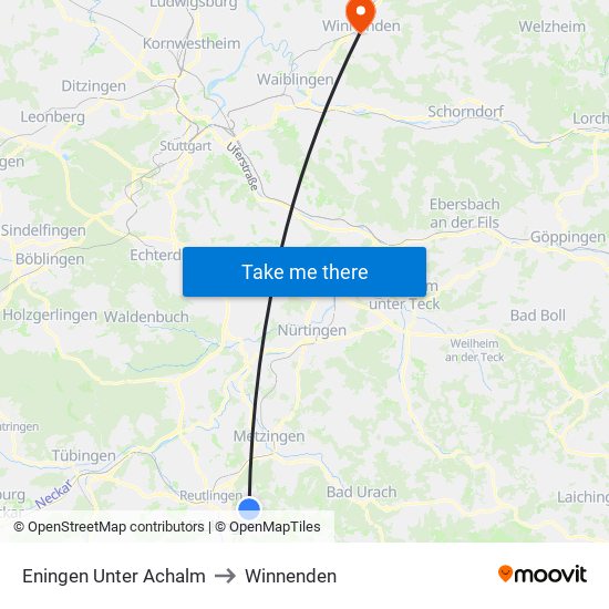 Eningen Unter Achalm to Winnenden map