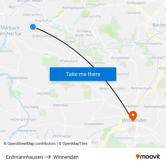 Erdmannhausen to Winnenden map