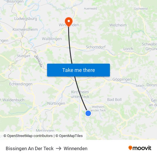 Bissingen An Der Teck to Winnenden map