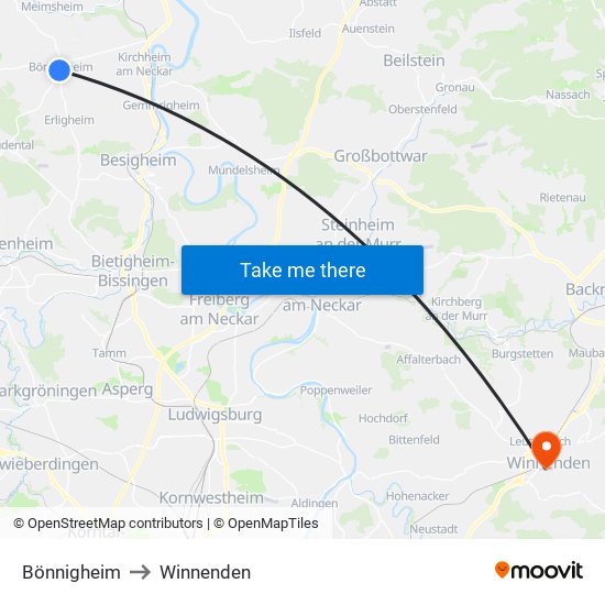 Bönnigheim to Winnenden map
