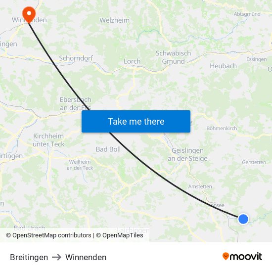 Breitingen to Winnenden map