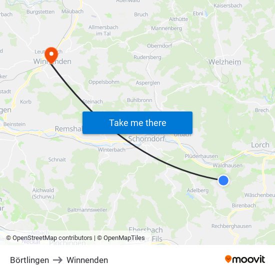 Börtlingen to Winnenden map