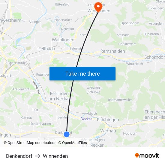 Denkendorf to Winnenden map