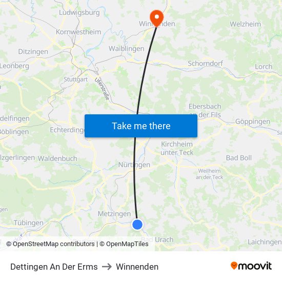 Dettingen An Der Erms to Winnenden map