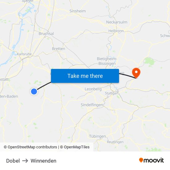 Dobel to Winnenden map