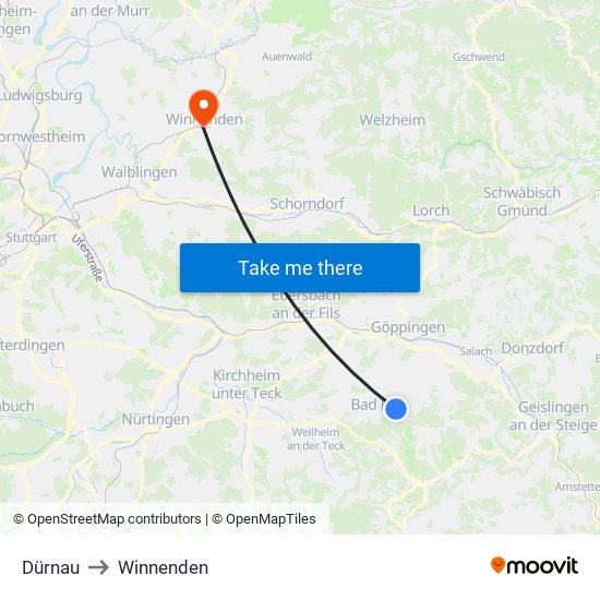 Dürnau to Winnenden map