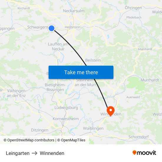 Leingarten to Winnenden map