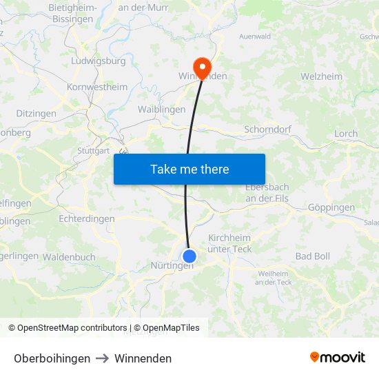 Oberboihingen to Winnenden map