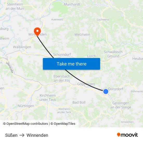 Süßen to Winnenden map