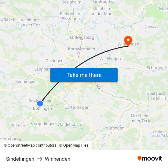 Sindelfingen to Winnenden map