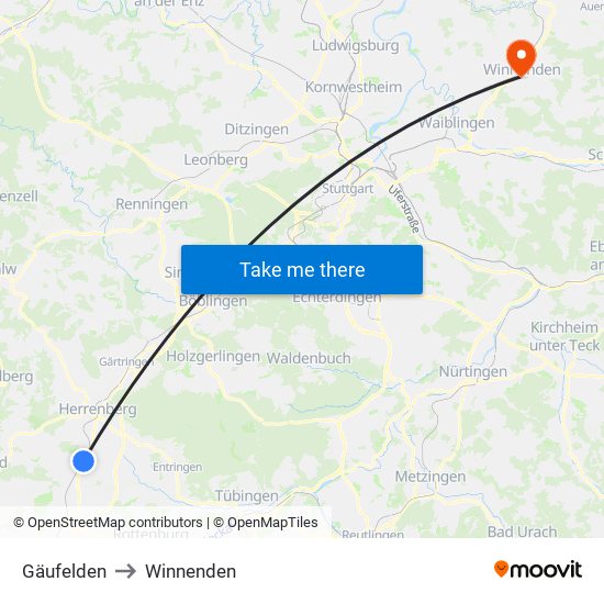 Gäufelden to Winnenden map