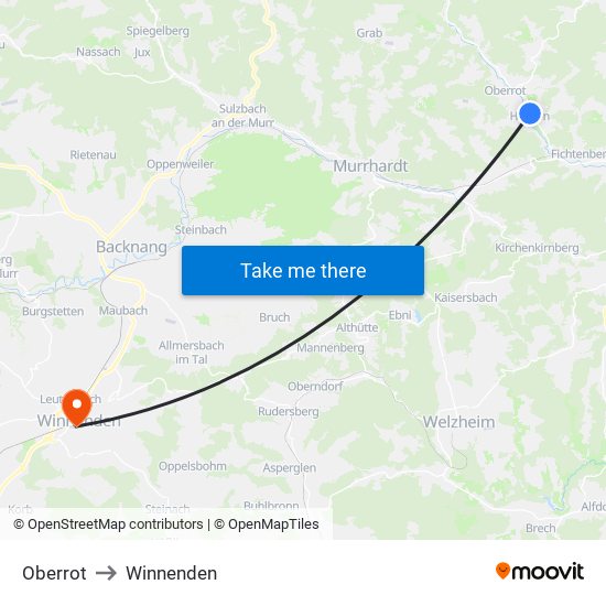 Oberrot to Winnenden map