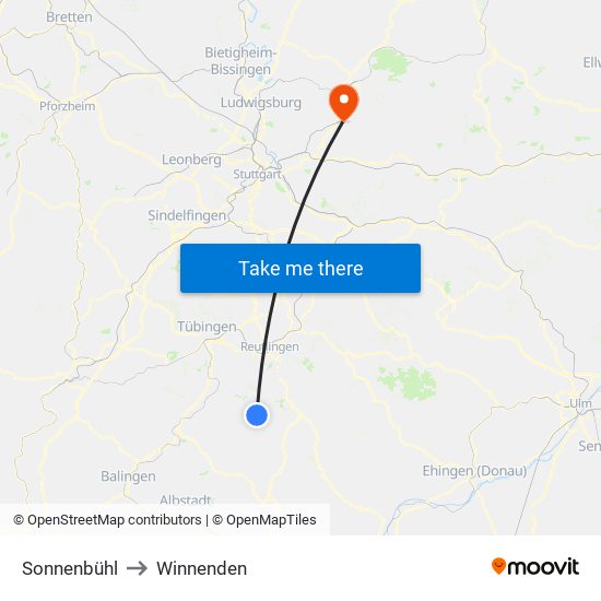 Sonnenbühl to Winnenden map