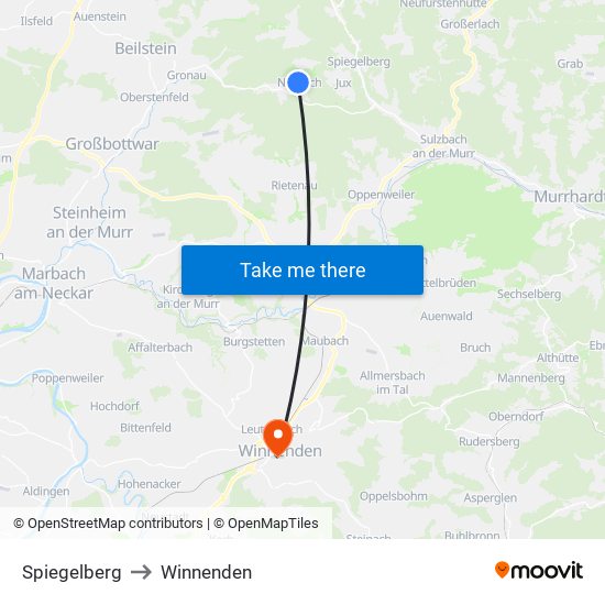 Spiegelberg to Winnenden map