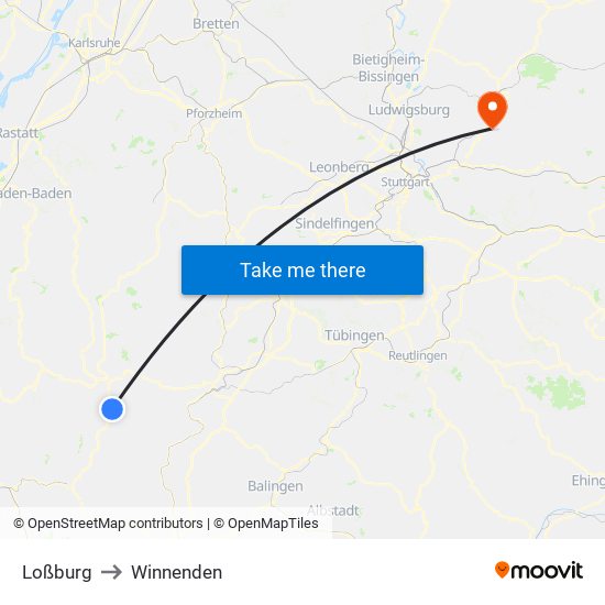 Loßburg to Winnenden map