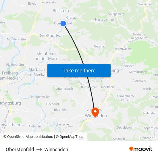 Oberstenfeld to Winnenden map