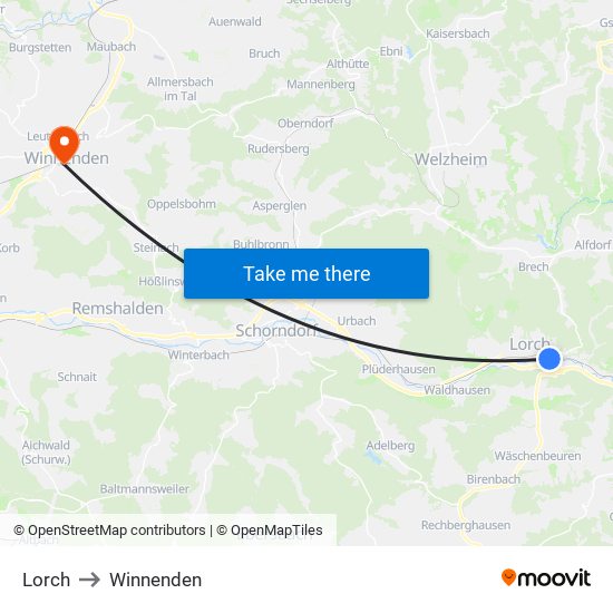 Lorch to Winnenden map