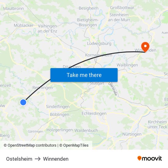 Ostelsheim to Winnenden map