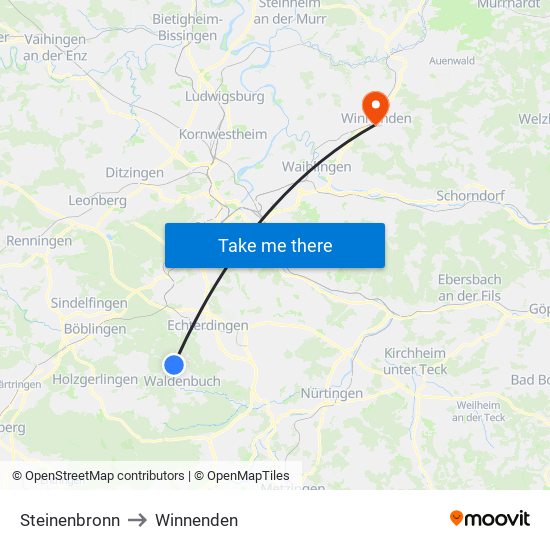 Steinenbronn to Winnenden map