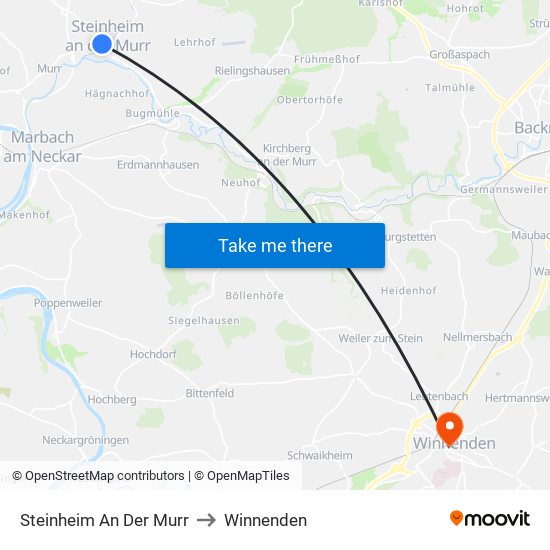 Steinheim An Der Murr to Winnenden map