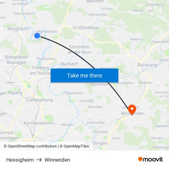 Hessigheim to Winnenden map