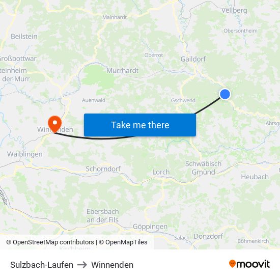 Sulzbach-Laufen to Winnenden map