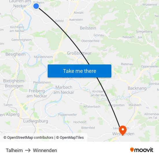 Talheim to Winnenden map