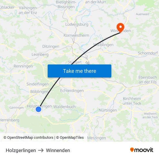 Holzgerlingen to Winnenden map