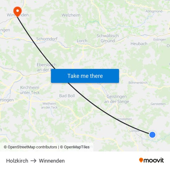 Holzkirch to Winnenden map