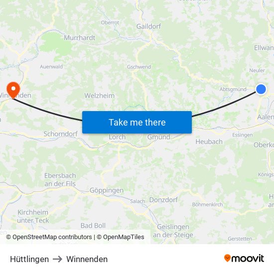 Hüttlingen to Winnenden map