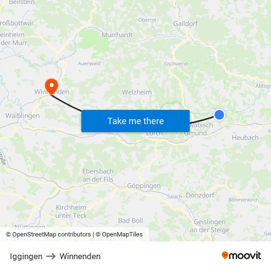 Iggingen to Winnenden map