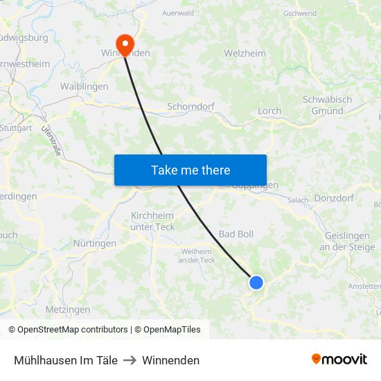 Mühlhausen Im Täle to Winnenden map