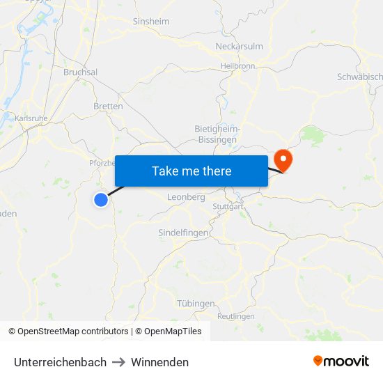 Unterreichenbach to Winnenden map