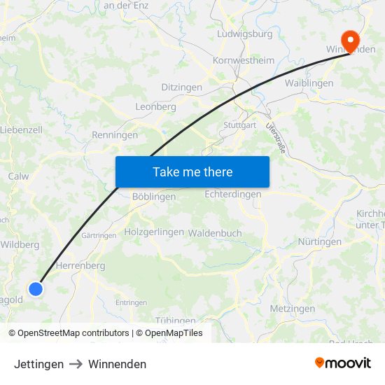 Jettingen to Winnenden map